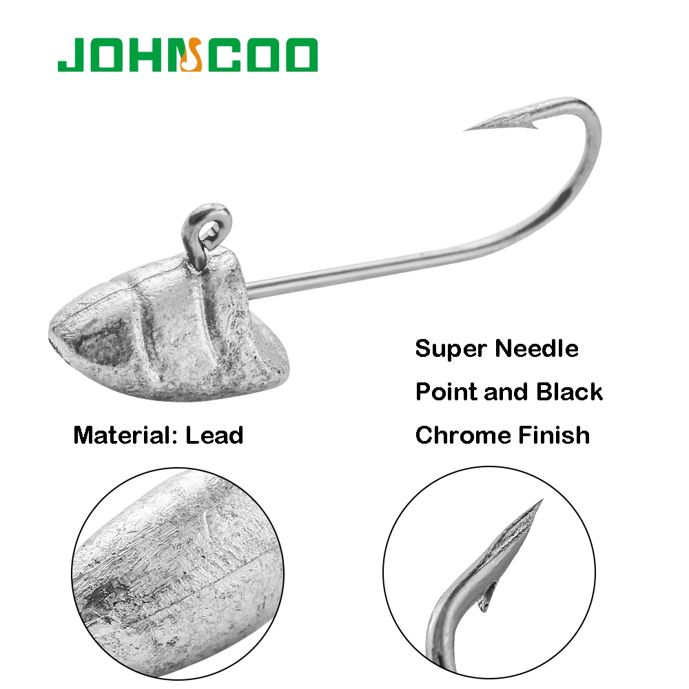 JOHNCOO 10pcs Head Hooks1.5g 2g 3.5g 5g Jig Head Barbed Hook Worm Soft Lure Exposed Jigging Hook Fishing Hooks