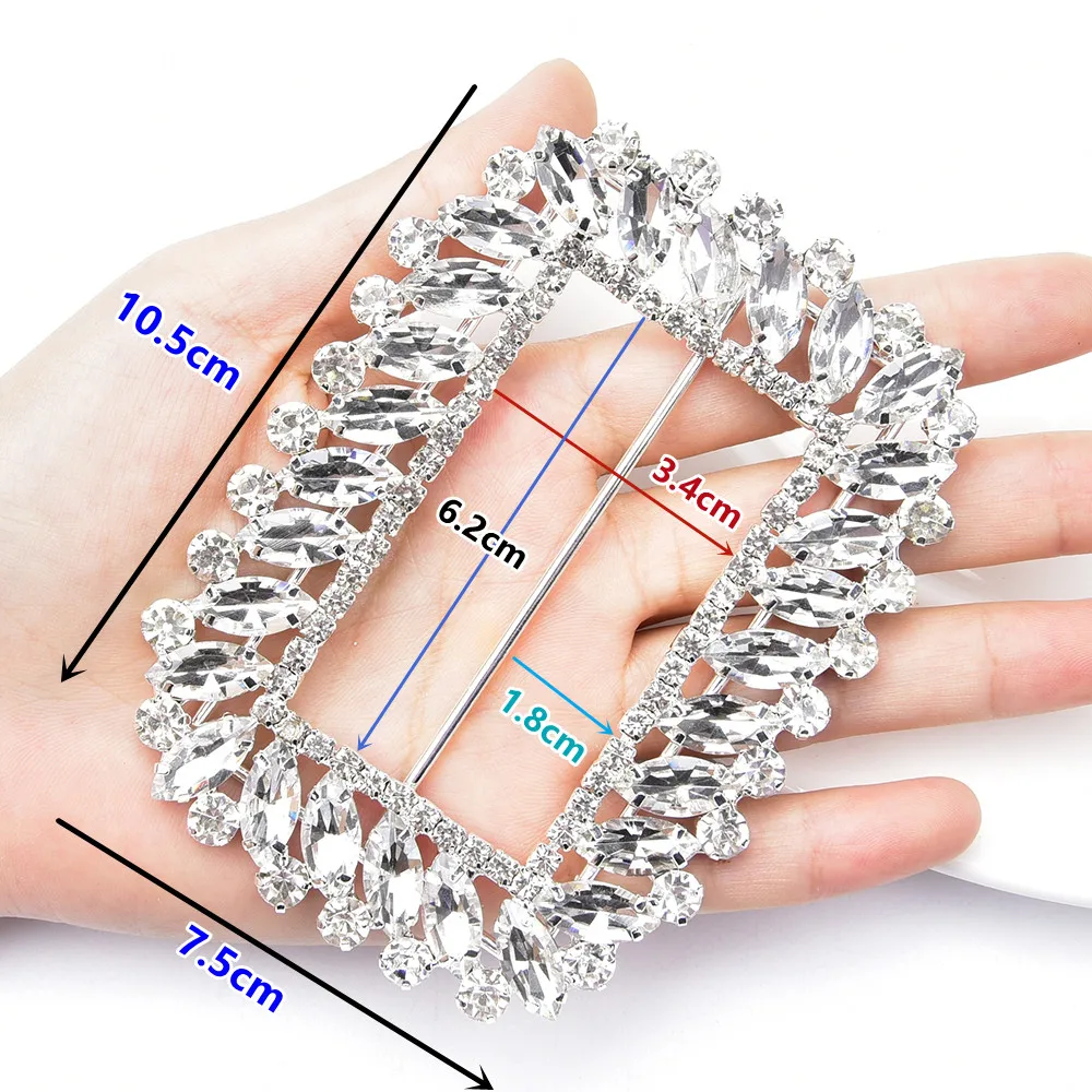 7.5X10Cm Crystal Belt Buckle Silver Glass Horse Eye Rhinestones Metal Button Diy Clothes Accessories Women Dress Shoe Decoration