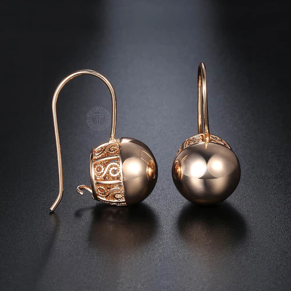 585 Rose Gold Color Earrings For Women Girls Hollow Flower Pattern Luxury Wedding Earring Fashion Jewelry Valentines Gifts GE193