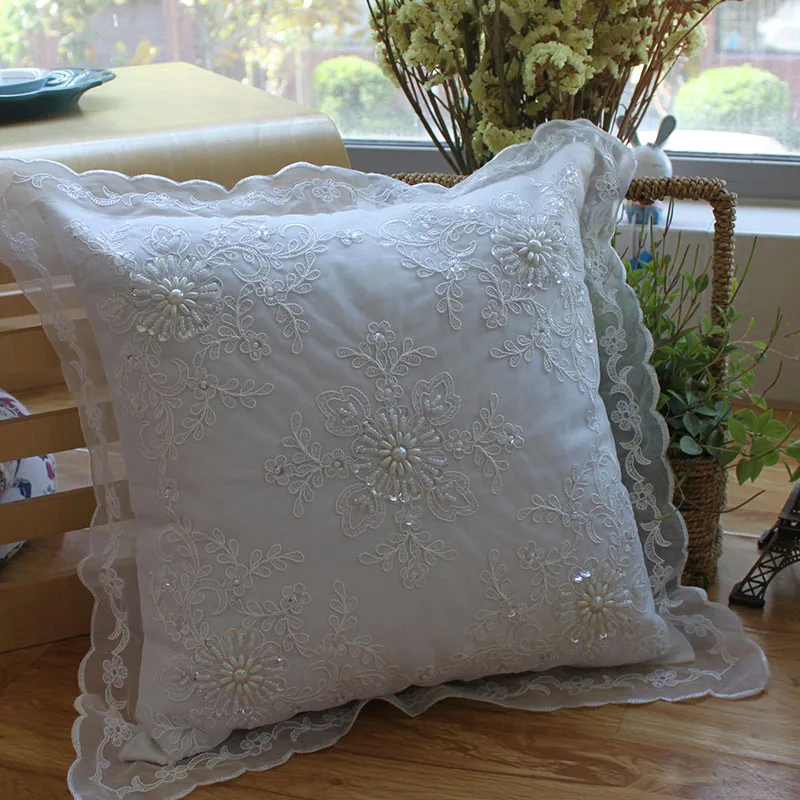 European-style embroidered white lace cushion pillowcase cushion cover sofa beautiful pillow cover