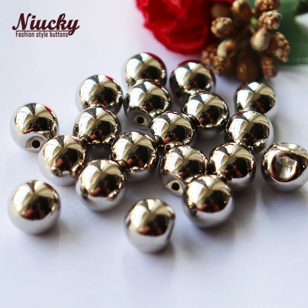 Niucky-Bola redonda con agujero oculto, botones de perlas plateadas ligeras para coser ropa, vestido, manualidades, cuentas decorativas, P0301-046Silver, 10mm