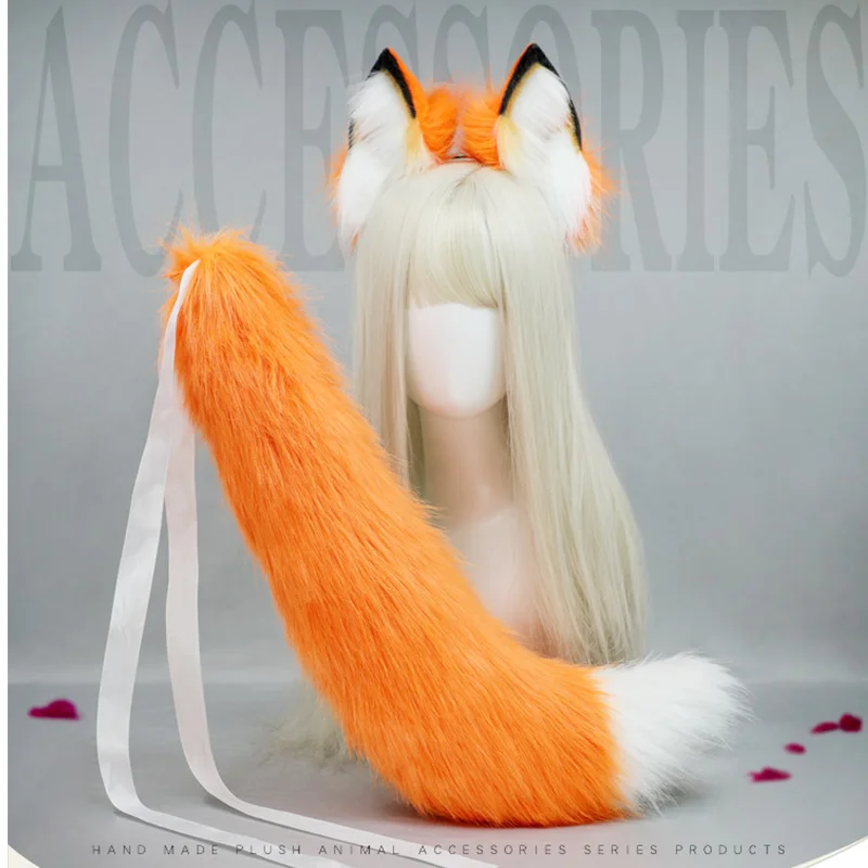 

New Golden Fox Anime Beast Ear and Tail Headdress Props Wolf Cat Ears Headband Custom COSPLAY Hand Made Lolita LOL Brown Fox Ear