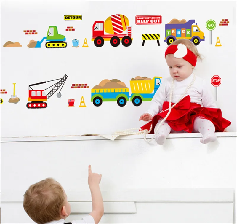 Cartoon Voertuig Verkeer Auto Bussen Muursticker voor Kinderkamer Woonkamer Kleuterschool Baby kinderkamer DIY decoratie