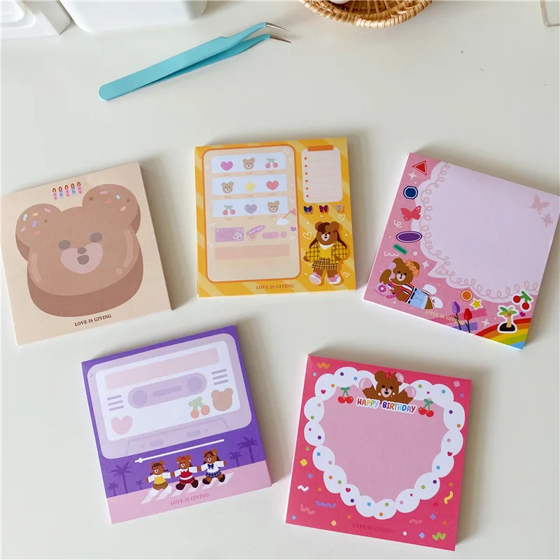 50 Sheets Kawaii Bear Cake Memo Pad Decorative Note Paper Ins DIY Scrapbook Album Collage Leave Message Notepad Stationery