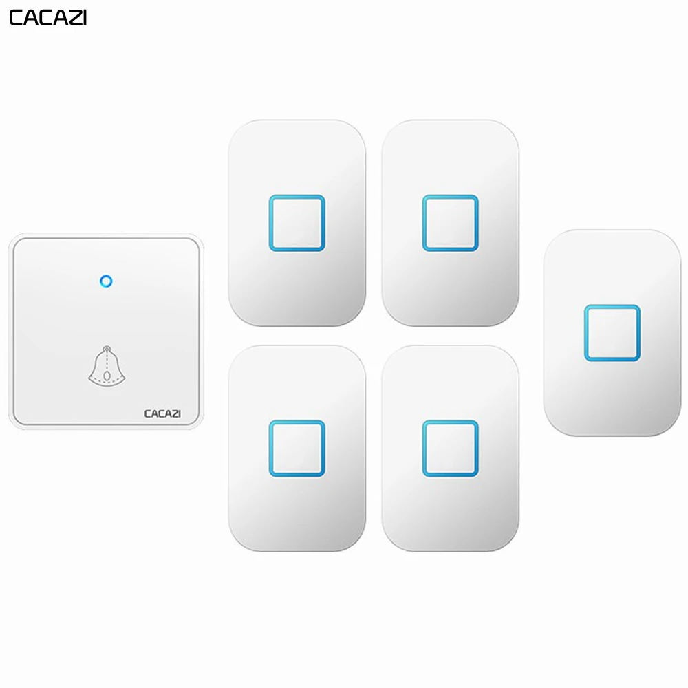 CACAZI wireless doorbell waterproof 300M remote control CR2032 battery 1 transmitter 5 receiver U.S. European Union UK plug H88