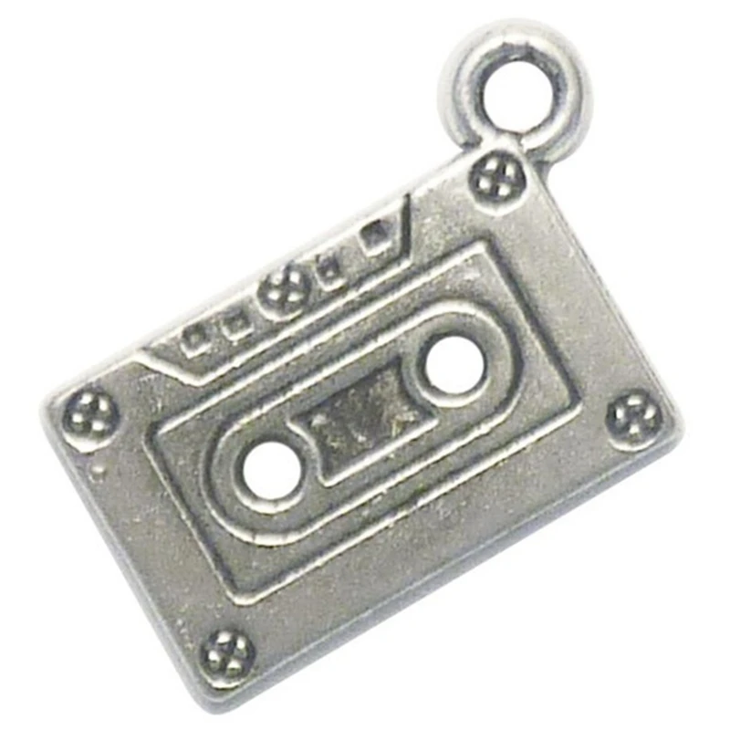 15Pcs/lot Vintage Silver Color 2 Sided Magnetic Tape Charms 22x16mm Cassette Pendant DIY Jewelry Findings Music Charm