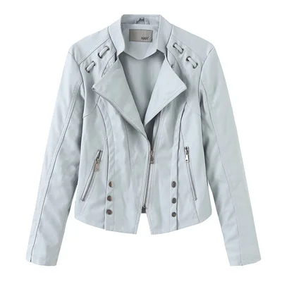 Loose Fit Big Size Asymmetrical Pu Leather Jacket New Lapel Long Sleeve Women Coat Fashion Spring Autumn 2021