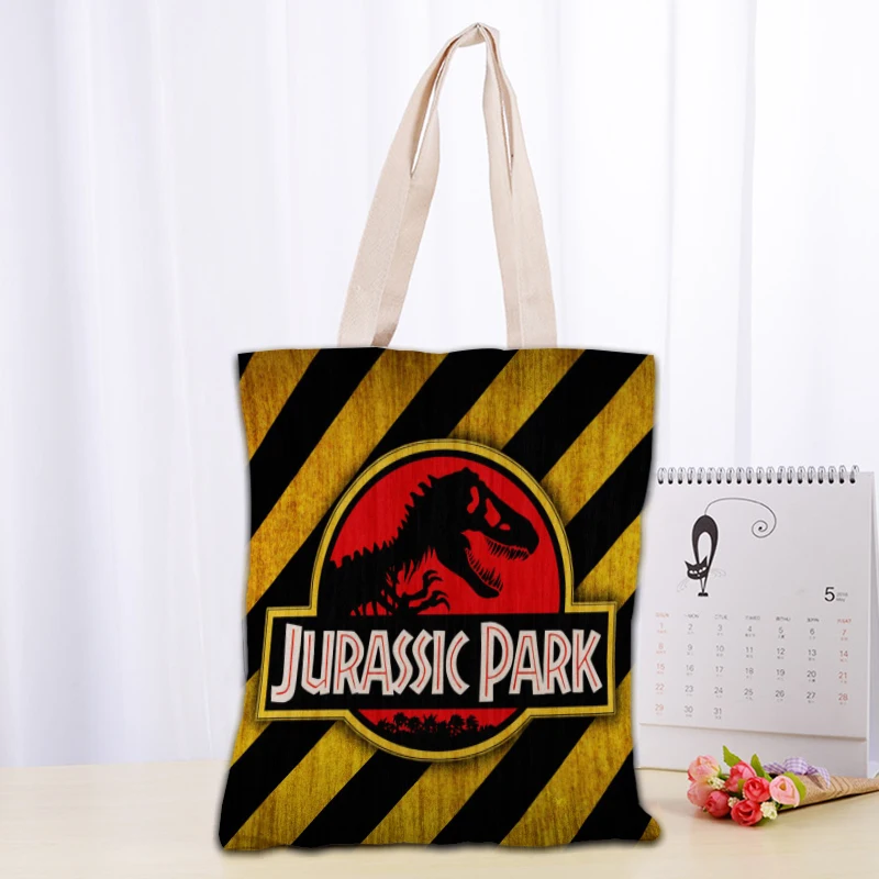 Custom Jurassic Park Logo Tote Bag Reusable Women Canvas Shoulder Bag Handbag Shoulder Pouch Foldable Canvas Shopping Bags