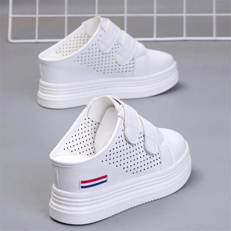 Summer White Korean Version of The Thick-soled Women\'s Vulcanized Shoes Fashion Mesh Breathable Non-slip Baotou Slippers