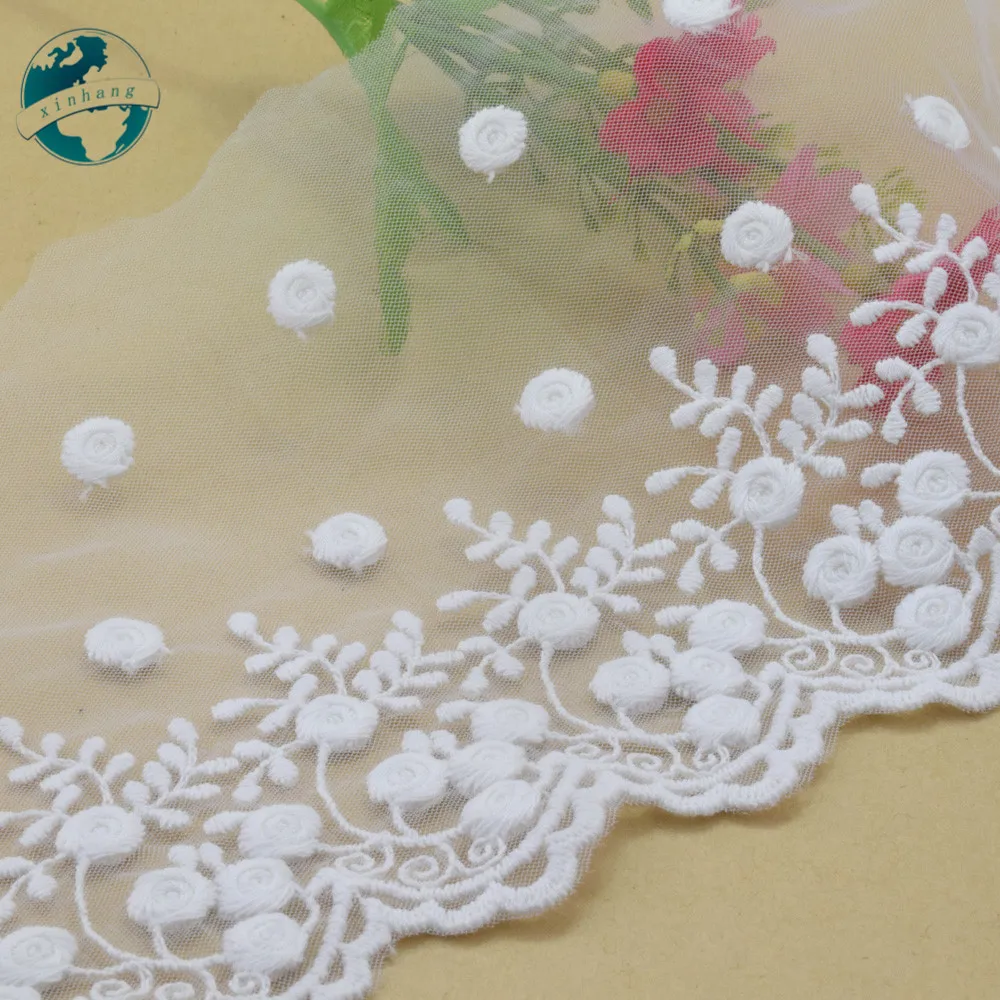 12.5cm White Cotton Lace Embroidery French Lace Ribbon Fabric Guipure Diy Trims Warp Knitting Sewing Accessories Doll Dress#3007