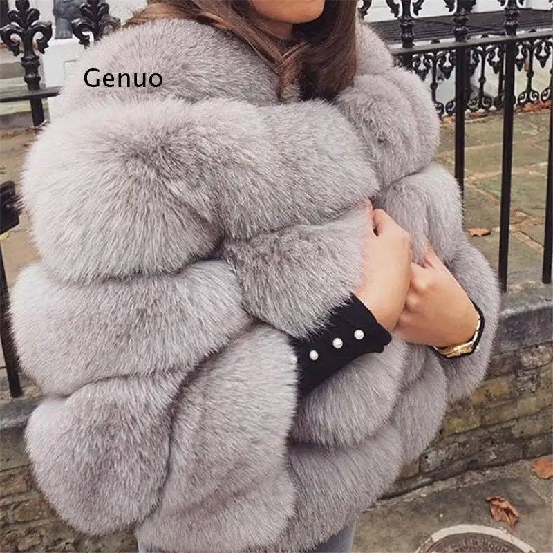 Genuo S-3Xl Mink Coats Women 2021 Winter Top Fashion Pink Faux Fur Coat Elegant Thick Warm Outerwear Fake Fur Woman Jacket