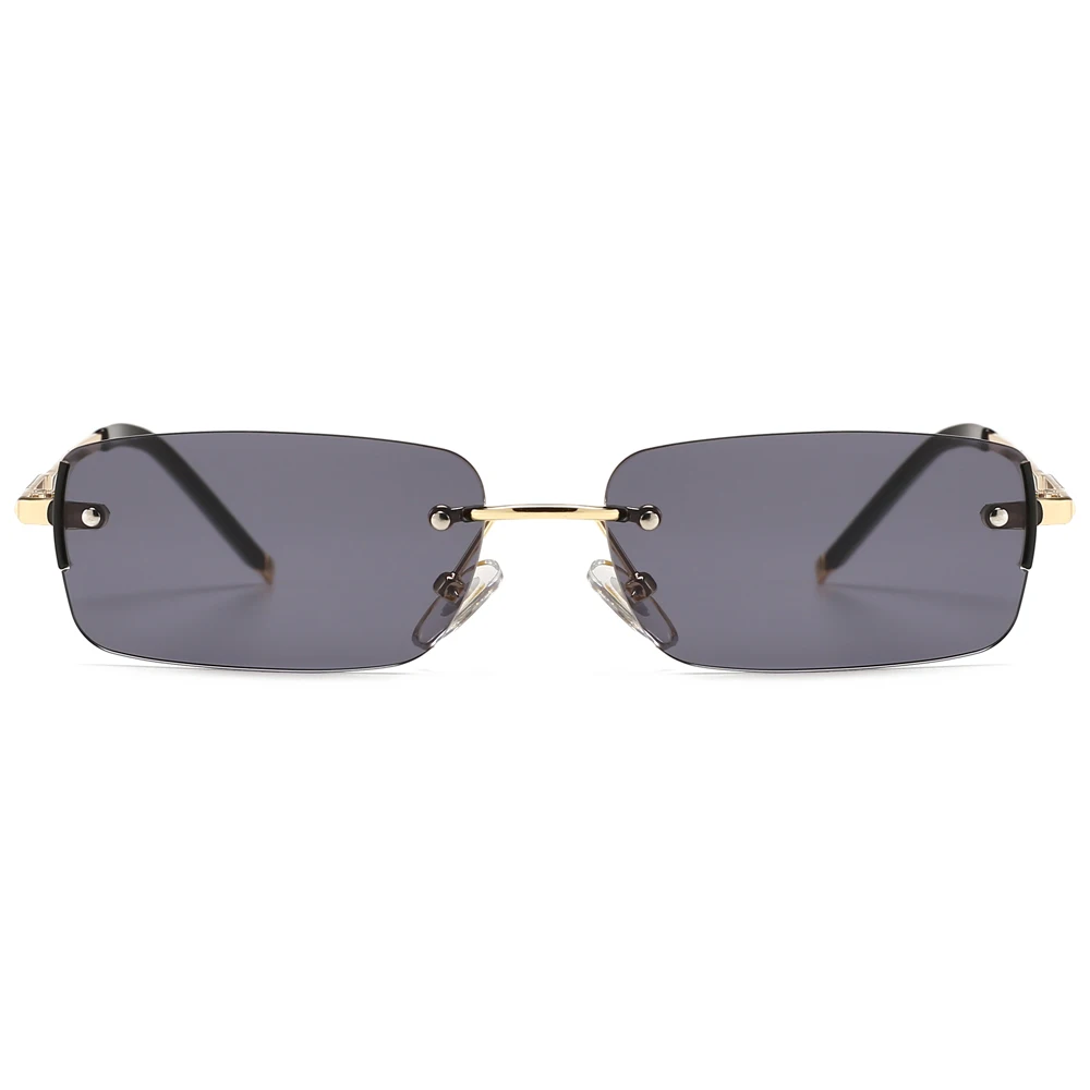 Peekaboo narrow rectangular sunglasses for men rimless metal small retro sun glasses for men uv400 gold blue green 2021 summer