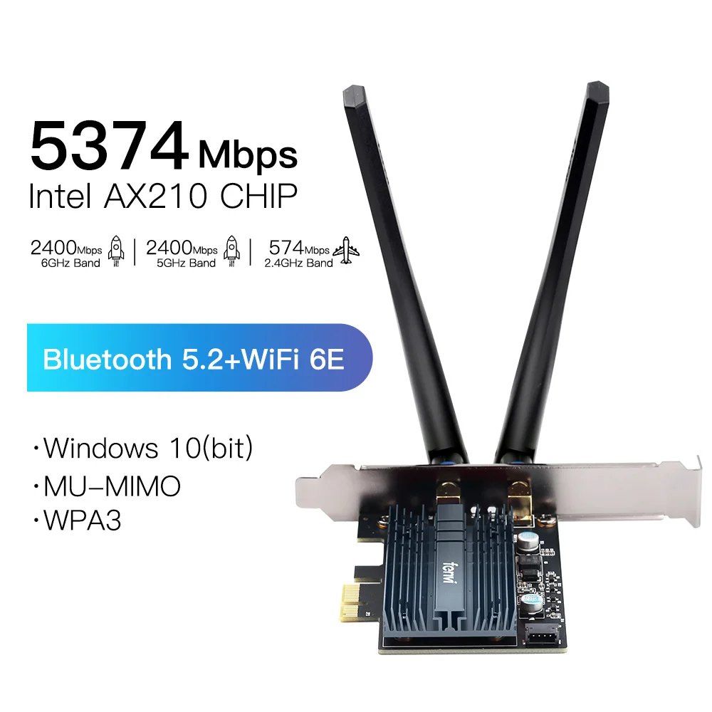 FENVI 5374Mbps WiFi 6E AX210 For Bluetooth 5.3 Tri-Band 2.4G/5G/6Ghz Wireless PCIe WiFi Adapter 802.11AX WiFi 6 Card PC Win10/11