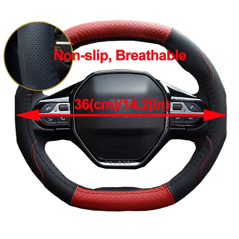 Car Steering Wheel Cover Wrap For Peugeot 508 2018 - Now E2008 508 Hybrid 2019 2020 2021 Oval Steering Wheel Artificial Leather