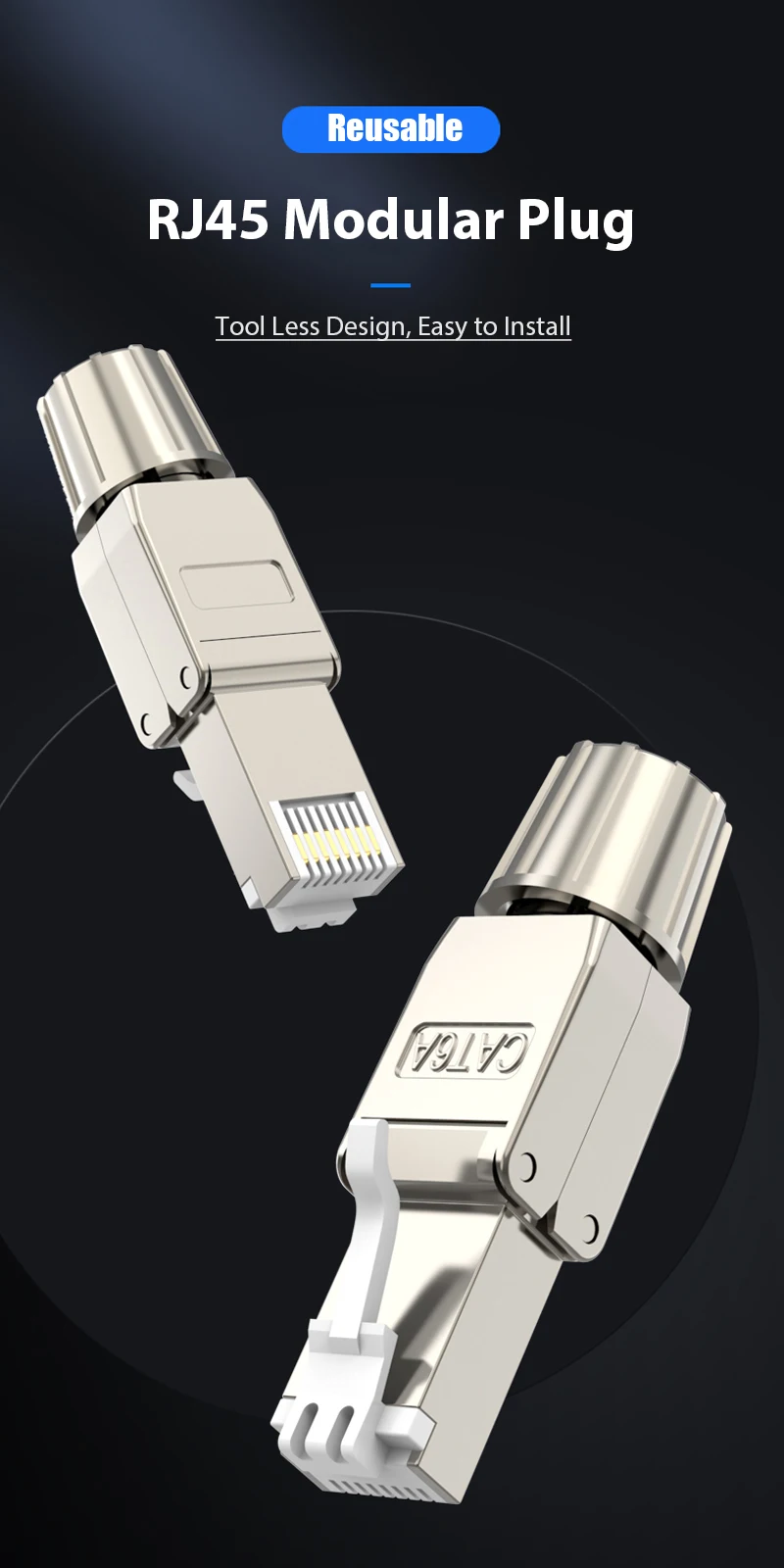 ZoeRax RJ45 Cat8 Cat7 Cat6A-Steckverbinder, werkzeuglose, wiederverwendbare Ethernet-Abschlussstecker, Internetstecker, schnelle Feldinstallation – Detail 1