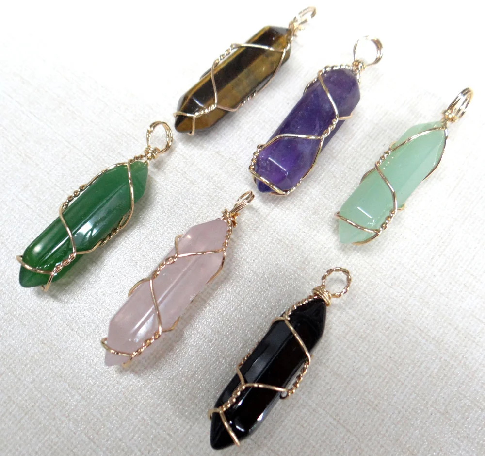 12pcs Hot sell Natural stone amethyst tiger eye Opal crystal Quartz charm Pendants for diy Jewelry making necklaces Accessories