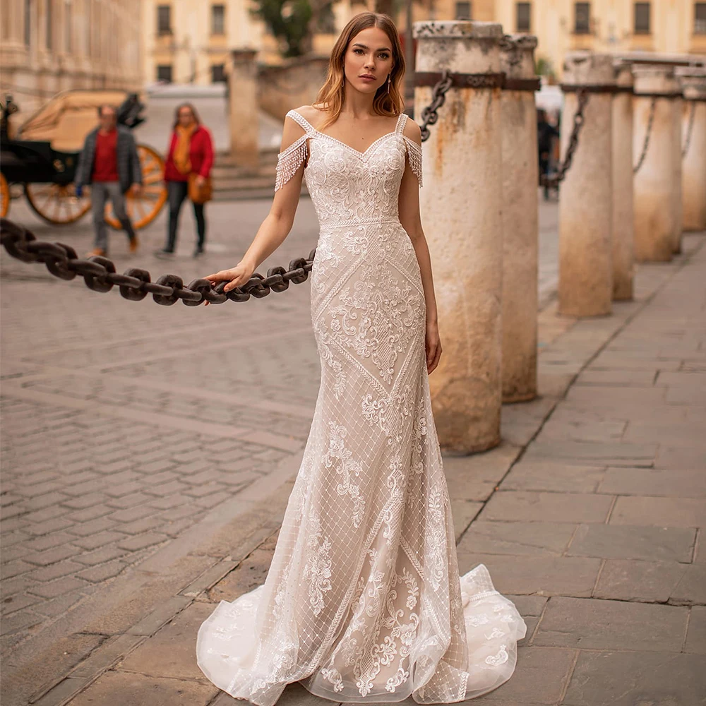 Gorgeous Sweetheart Neck Mermaid Wedding Dresses 2021 Court Train Appliques Lace-up Beading Sheath Sexy Trumpet Bridal Gown