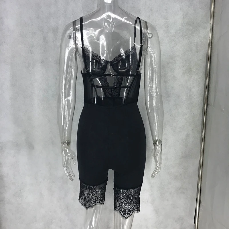 Damskie koronkowe kombinezony Sexy Backless bez rękawów 2019 dres Playsuit Sexy pajacyki kobiet kombinezon V Neck Party body