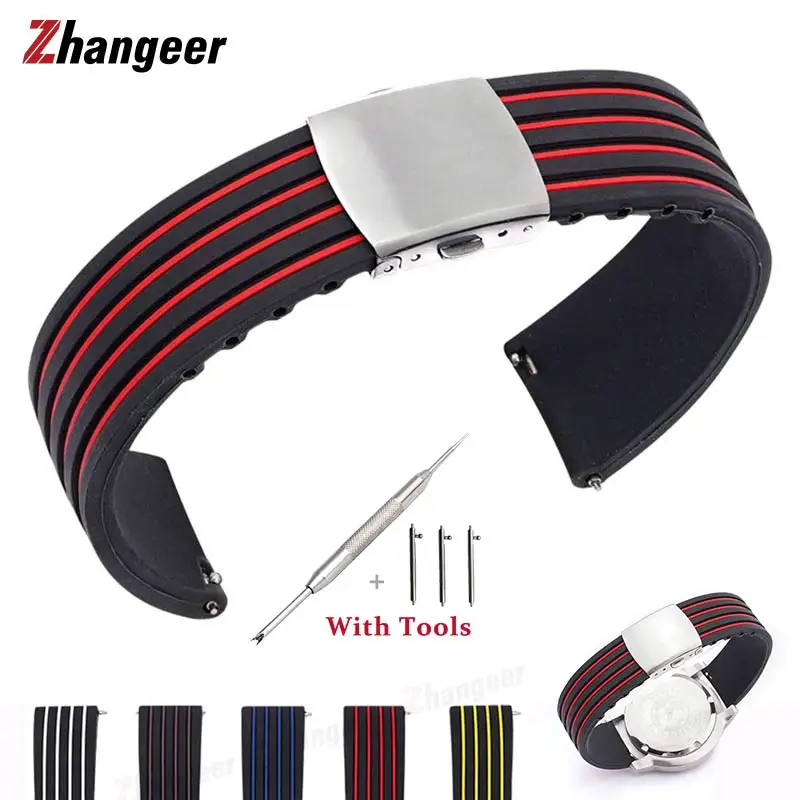 18Mm 20Mm 22Mm 24Mm Quick Release Streep Siliconen Rubber Horlogeband Sporthorloge Voor Universeel Horloge Armband Accessoires