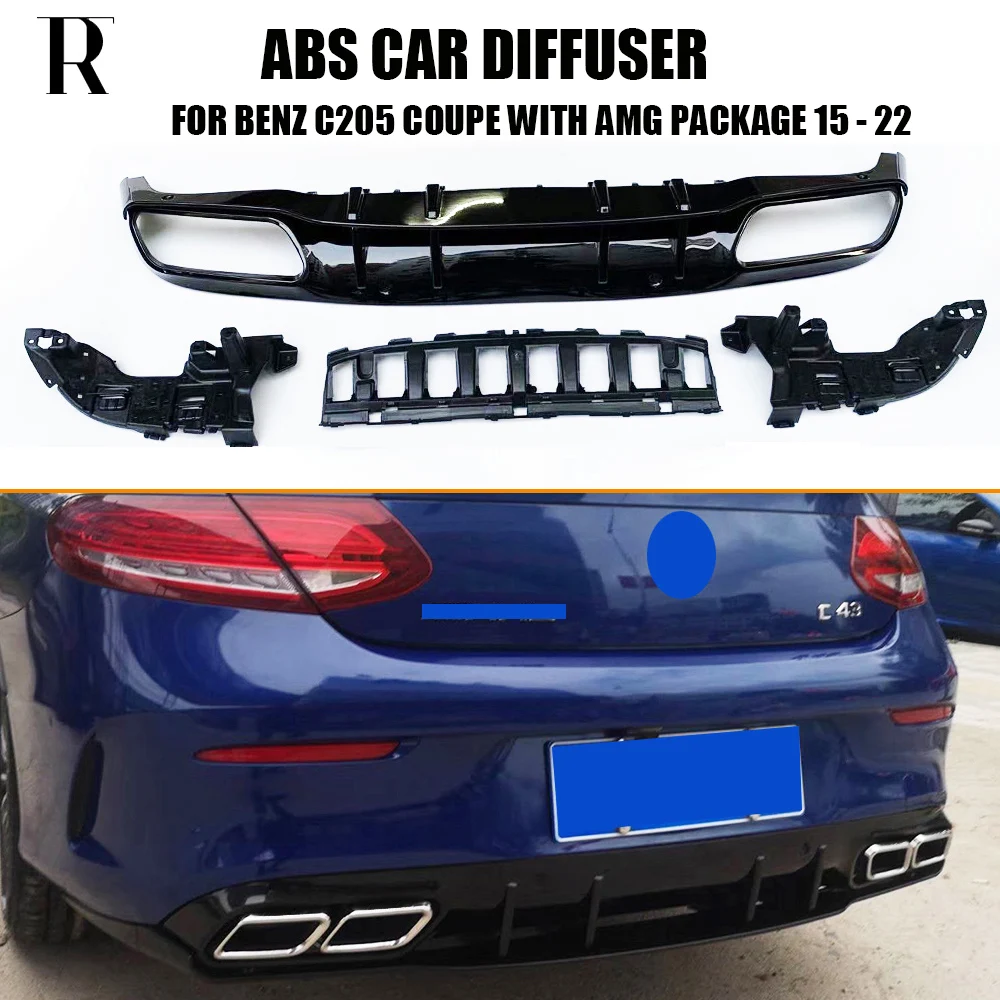 

C63s Style 4 Outlet ABS Rear Diffuser Protector for Benz W205 C205 Coupe 2DR C200 C220 C300 C43 C63 With Amg Package 2015 - 2022