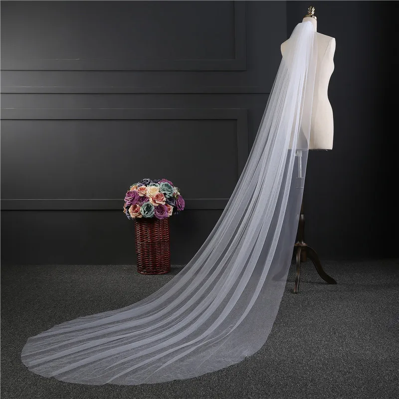 Elegante Hochzeit Zubehör 3 Meter 2 Schicht Hochzeit Schleier Weiß Elfenbein Einfache Braut Schleier Mit Kamm Hochzeit Schleier Heißer Verkauf