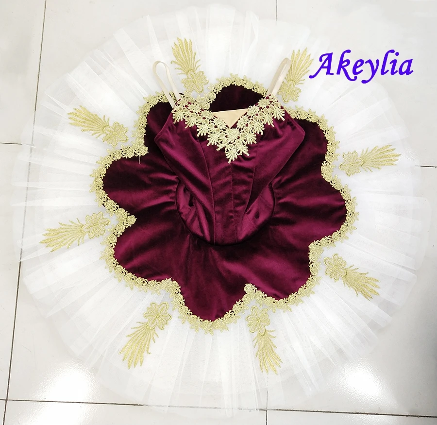 

Newest adult ballet tutu costumes burgundy white gold pancake tutus ballet professional tutu dress classical tutu for kids 19064