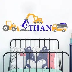 Personalized Name Construction Trucks Wall Decal Kids Room Custom Name Excavator Truck Wall Sticker Bedroom Home Decor