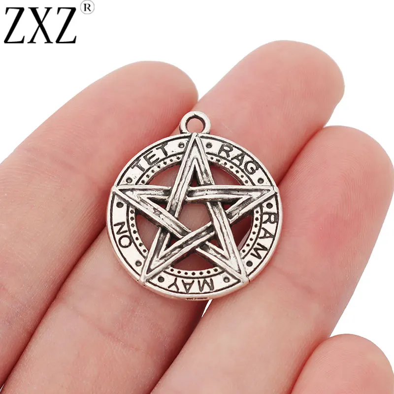 ZXZ 10pcs TIbetan Silver Pentagram Pentacle Charms Pendants Pagan Wicca Gothic 28x24mm