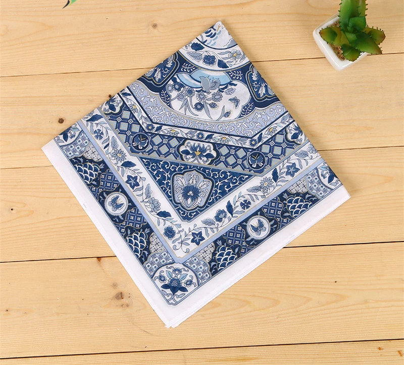 Cotton Blue and white porcelain Hip Hop Paisley Bandanas Head Wrap Headwear Handkerchief Vintage For Male Female Head Scarf