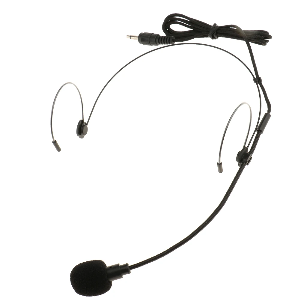 4pcs Ear Hook Wired Headset Headworn Microphone Black 3.5mm Straight Angle