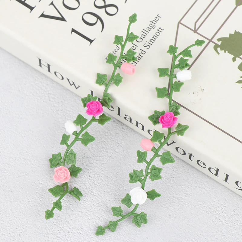 2Pcs Dollhouse DIY Mini Roses Doll House Miniature Flower Vine 1/12 Flowers Handcrafted Clay Colorful Cute Climbing Rose Wattle