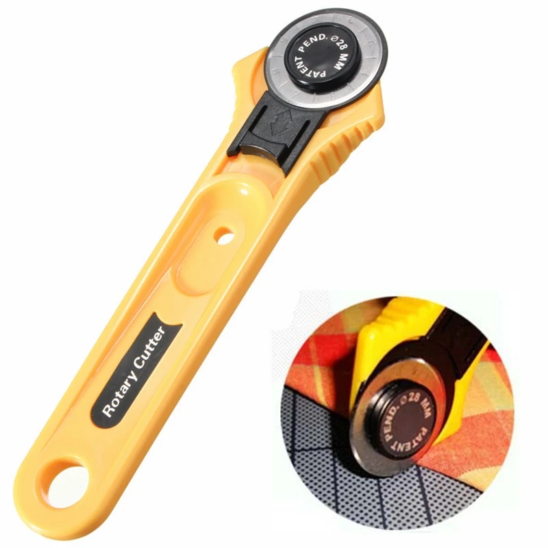 ผู้ใหญ่สีเหลือง Roller CUTTER ใบมีดวงกลมผ้าตัดเครื่องตัดสแตนเลส 28 มม.Quilting เครื่องมืออุปกรณ์