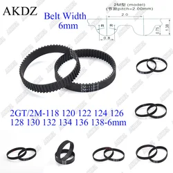 2MGT 2M 2GT Synchronous Timing belt Pitch length 118 120 122 124 126 128 130 132 134 136 138 width 6mm  Rubber closed