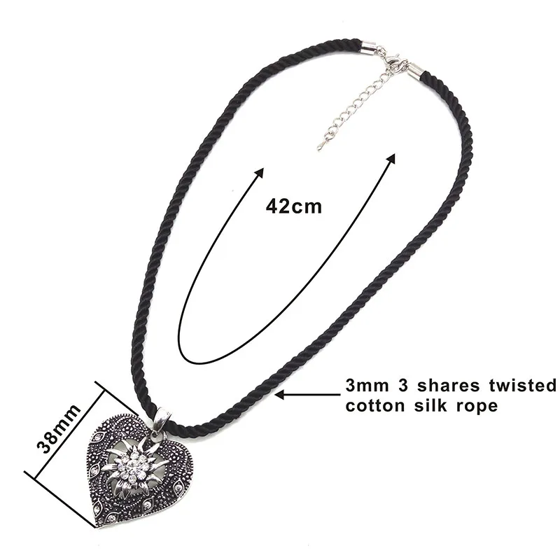 New Multicolor Edelweiss Vintage Lanyard Pendant Necklace Heart Shape Engraved Necklace for Women Charm Party Jewelry Wholesale