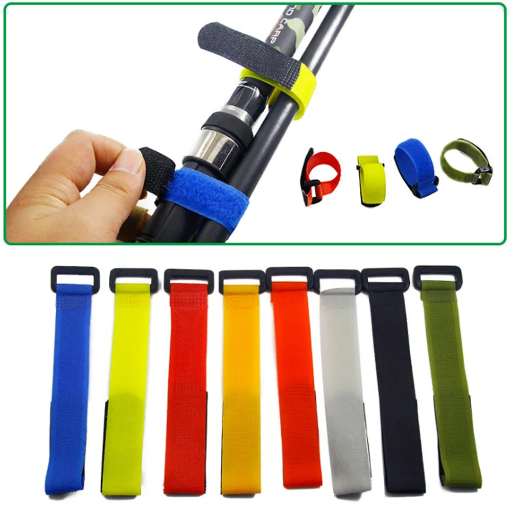 5Pcs/lot Multicolor Reusable Fishing Rod Tie Holder Strap Suspenders Fastener Hook Ties Belt Fishing Tackle Accessories