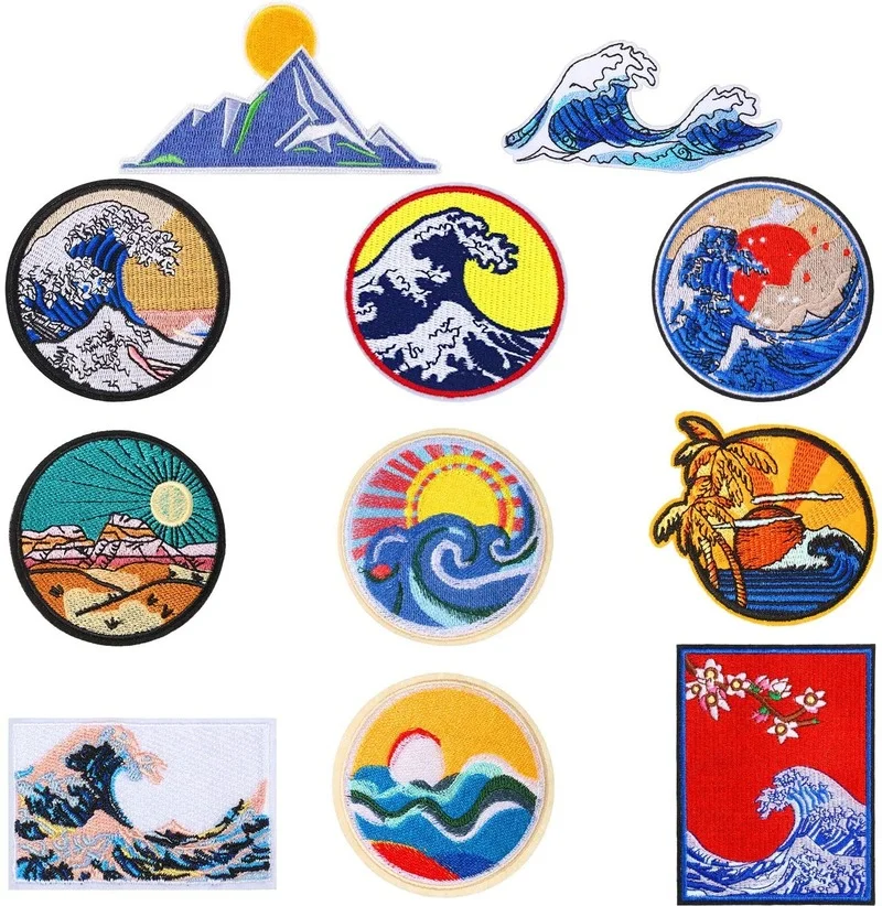 Great Wave Off Kanagawa Patch Embroidered Applique Badge Iron on Sew on Emblem DIY Accessories Japanese Style Arts Crafts