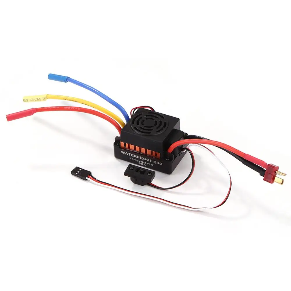 Waterproof 60A RC Brushless ESC BEC Car Parts Electric Speed Controller with 5.5V 3A BEC for 1/10 RC Car Truck 3650 Motor 3900KV