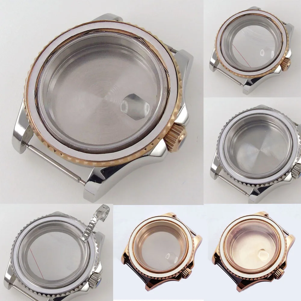 

Silver Rose Gold Plated Polished 40MM Watch Case Sapphire Glass Bidirectional Bezel Fit NH35 NH36 MIYOTA 8215 821A 8205 ETA 2824