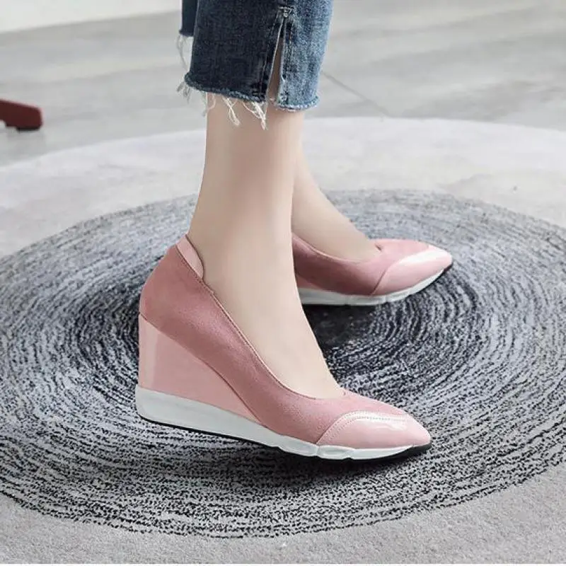 Pointed Soft Bottom Shoes Women\'s Platform High Heels Wedges Ladies Heels Pink