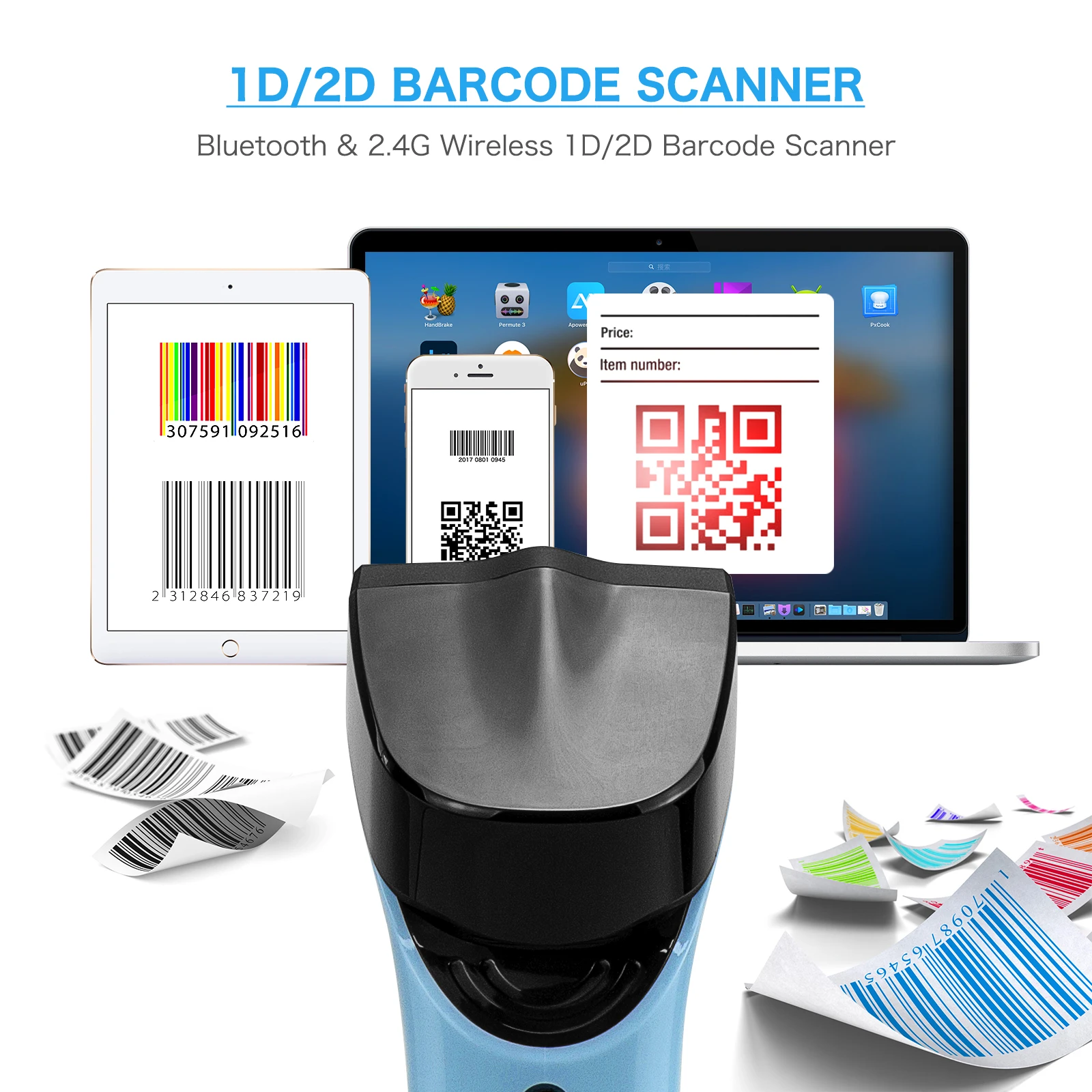 NETUM Bluetooth 2D Barcode Scanner DS7500 Automatic Wireless QR Barcode Reader Precise scanning DataMatrix PDF417 for POS System