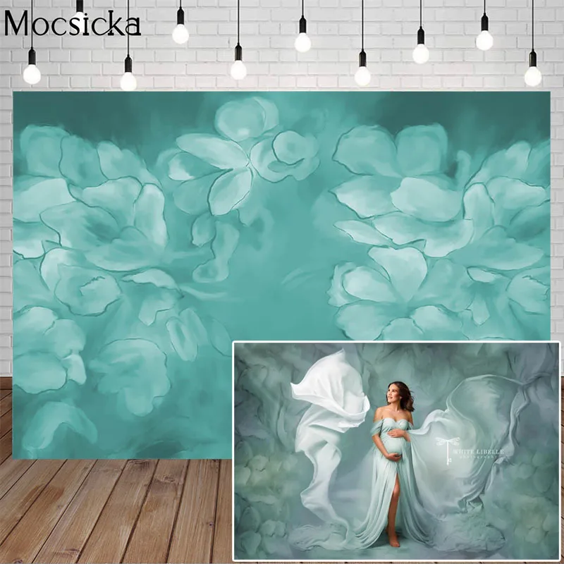 

Mocsicka Green Flower Photography Background Ink Painting Flower Child Pregnant Woman Portrait Photo Backdrops Decoration Studio