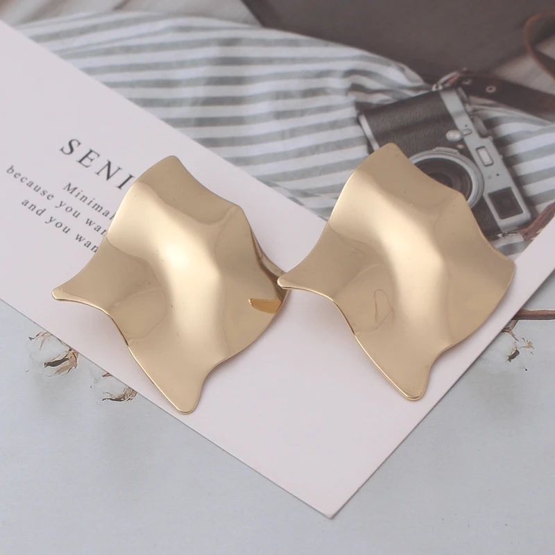 Exaggerated Irregular Fold Metal Big Geometry Drop Earrings Women Glossy Bumpy Rhombus Punk Earrings Party Jewelry Xmas Gift