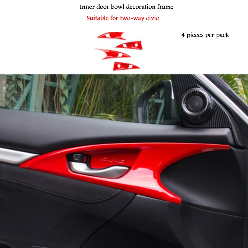 4pcs For Honda Civic 10th 2016 2017 2018 2019 2020 Car Interior Door Plate Bowl Handle Hatchback Decoration Sticker Auto Parts