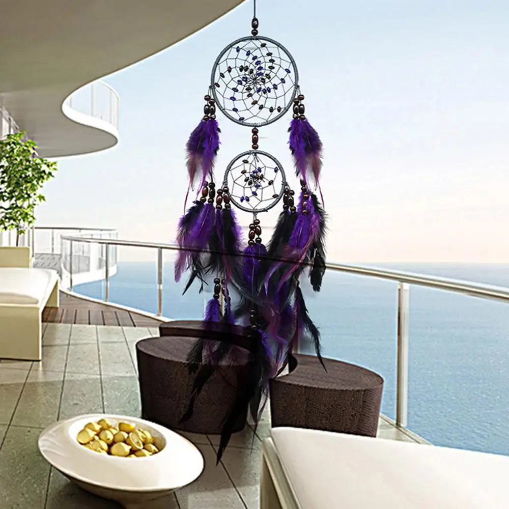 Purple Feather Crafts Dream Catcher Wind Chimes Handmade Dreamcatcher Net for Wall Hanging Car Home Decoration Birthday Gift