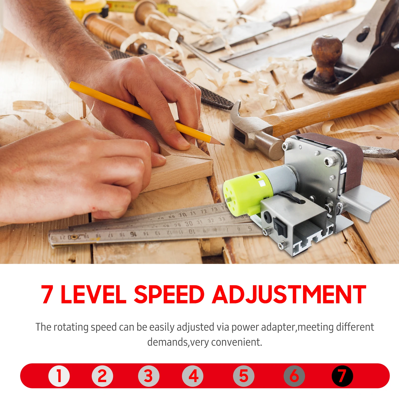 110V/220V เครื่องขัดตัดขอบ Sharpener เครื่องบดมัลติฟังก์ชั่น Mini Sander เข็มขัดไฟฟ้า7ความเร็วปรับ