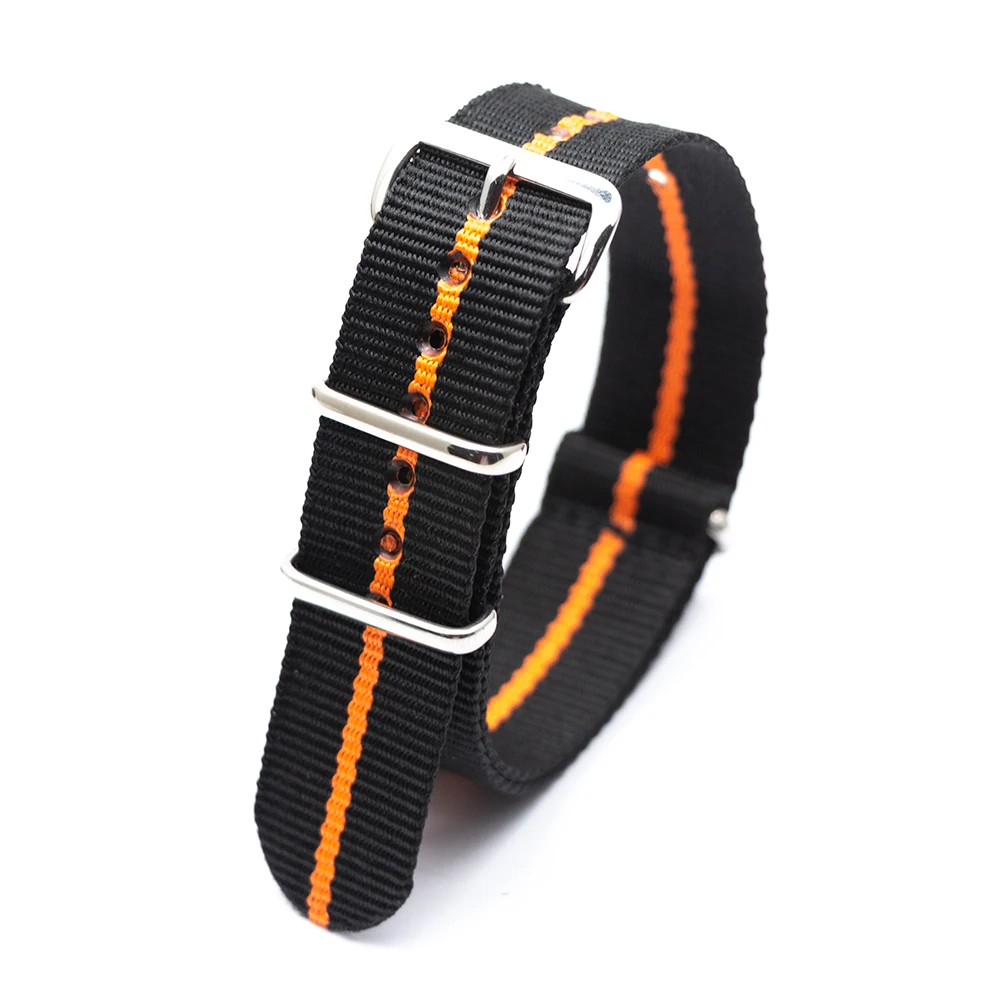 2 Black 1 orange Soft Breathable Nylon Strap Watch Replacement Belt 18mm 20mm 22mm 24mm  Sports WatchBand For Adjustable Buckle