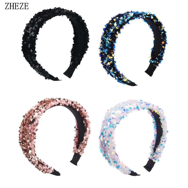 1PC Girls Glitter Reversible Hairband Sequins Fashion Mermaid Head Bands For Women Party Hair Accessories