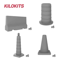 1/72 6 sets 24pcs Plastic Traffic Cones and Barriers Road Military Diorama Building Kits Miniature Accessories