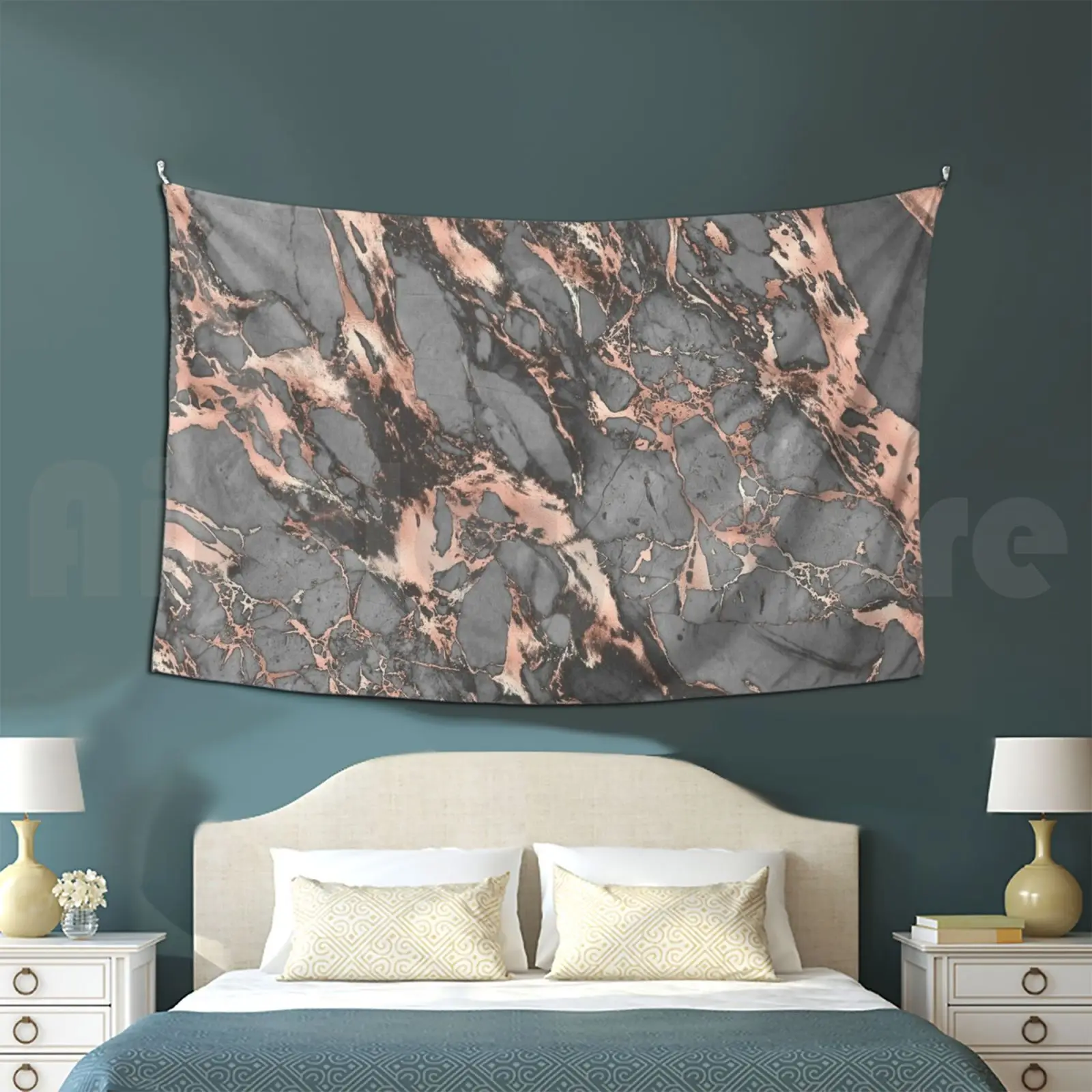 Gray Rose Gold Marble-Ous Tapestry Living Room Bedroom Marble Patterns Pattern Rose Gold Gray Cute Trendy Pretty Gray