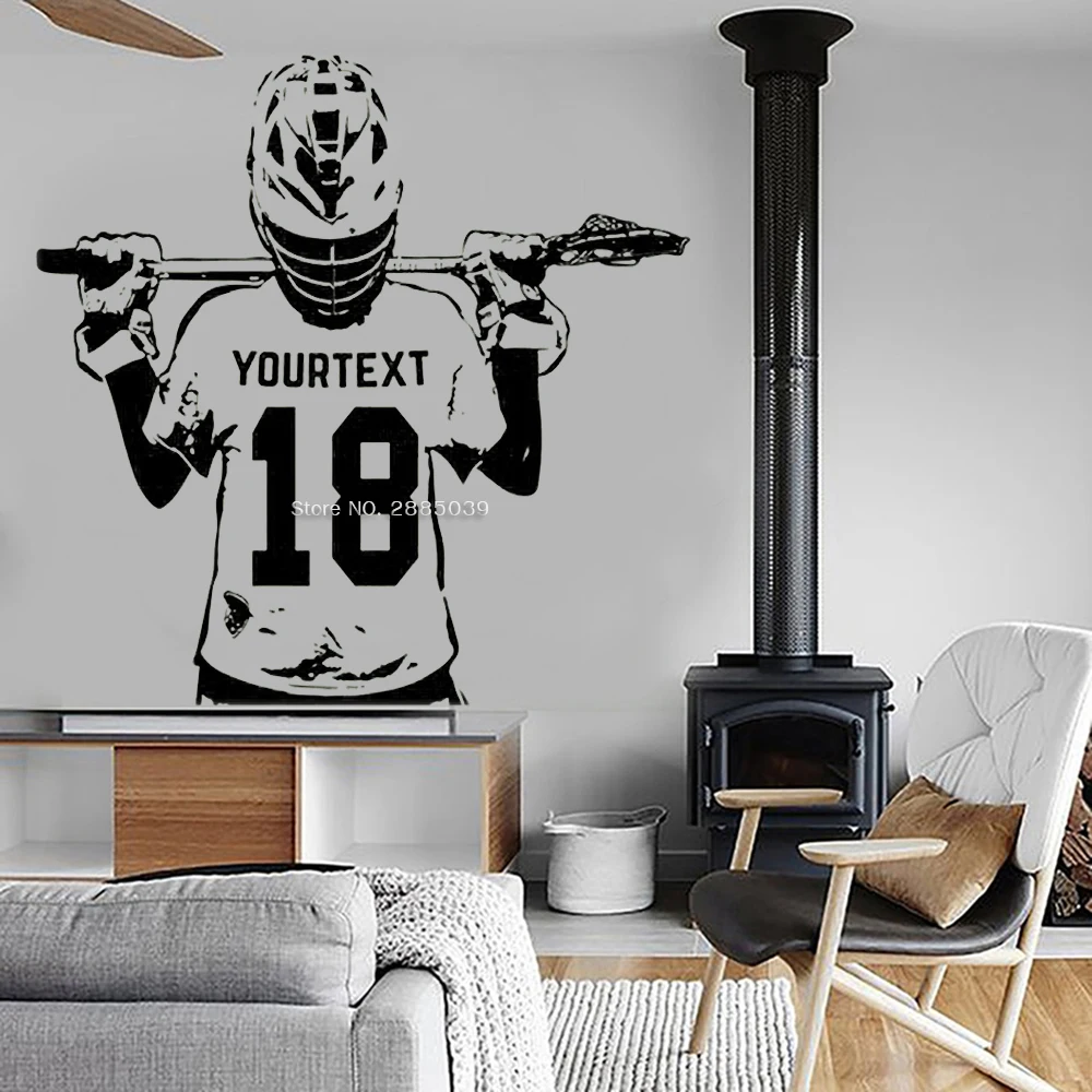 

New Lacrosse Wall Decal Custom Lacrosse Decals Personalized Name and Number Boy's Room Wall Stickers Home Interior Decor LC1711